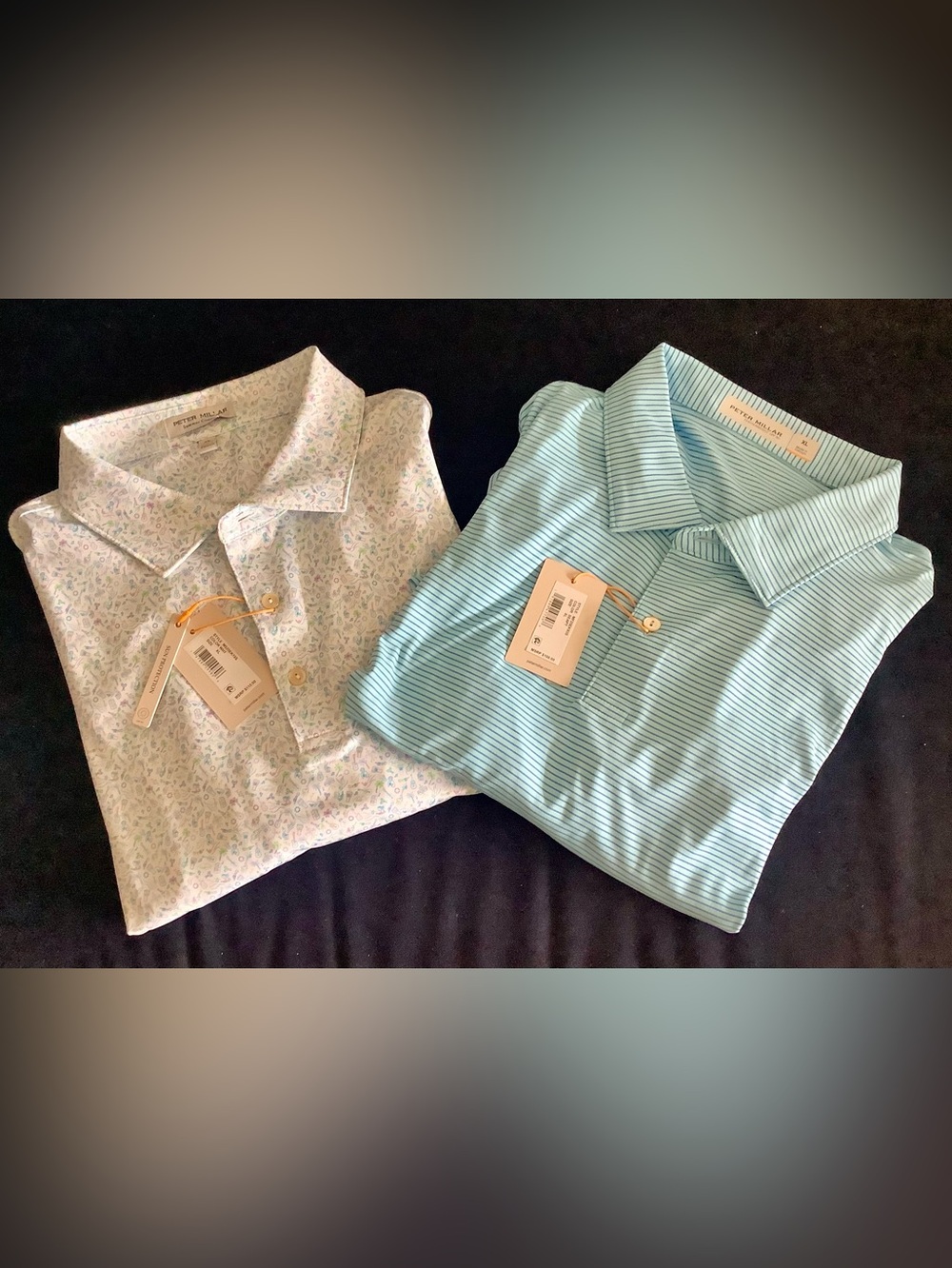 Peter Millar Men's Light Blue Stripe & Pastel Floral Polo Duo - Sz XL - NWT